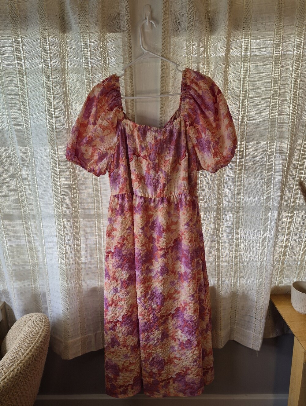 Time and Tru Lavender & Peach Puff-Sleeve Midi Dress Size XXL
